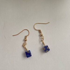 18K Gold Plate Purple Glass Bead Earrings